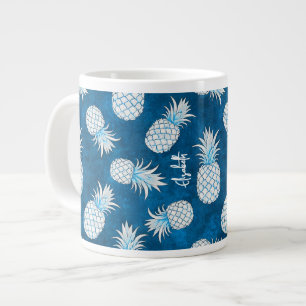 Tropical Pineapple with Name – Watercolor Style Large Coffee Mug
