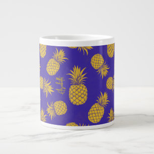 Tropical Pineapple with Name – Watercolor Style Large Coffee Mug