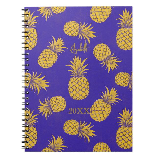 Tropical Pineapple with Name – Watercolor Style Notebook (Front)