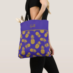 Tropical Pineapple with Name – Watercolor Style Tote Bag