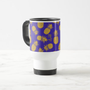 Tropical Pineapple with Name – Watercolor Style Travel Mug