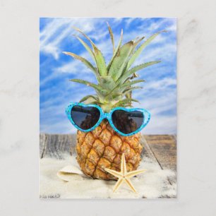 tropical pineapple with sunglasses postcard