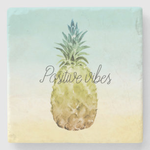 Tropical Pineapple Yellow Mint Ombre personalized Stone Coaster