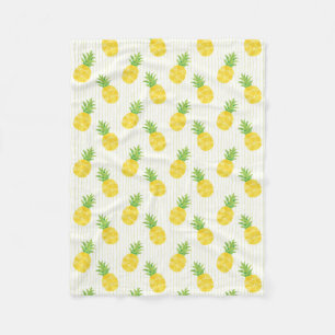 Tropical Pineapples and Stripes Fleece Blanket