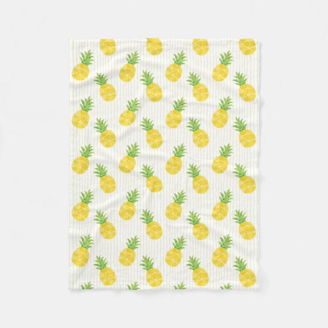 Tropical Pineapples and Stripes Fleece Blanket (Front)