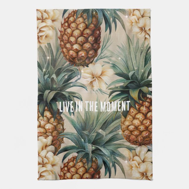 Tropical Pineapples Floral Kitchen Towel (Vertical)