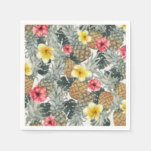 Tropical Pineapples Floral  Leaves Exotic Party Napkin