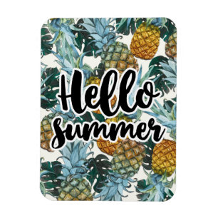 Tropical Pineapples & Leaves Hello Summer Magnet