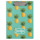 Tropical Pineapples On Teal | Add Your Name