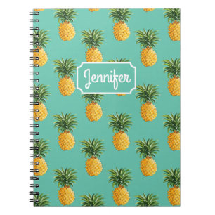 Tropical Pineapples On Teal Add Your Name Notebook