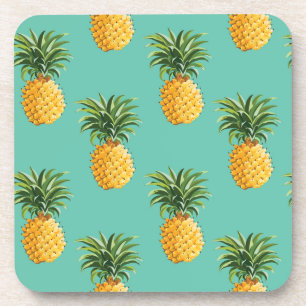 Tropical Pineapples On Teal Coaster