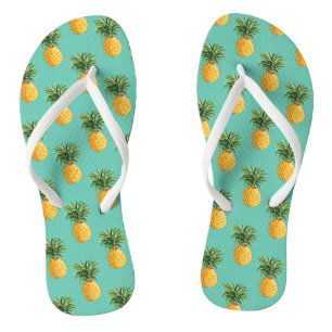 Tropical Pineapples On Teal Flip Flops