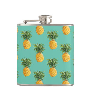Tropical Pineapples On Teal Hip Flask