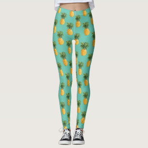Tropical Pineapples On Teal Leggings
