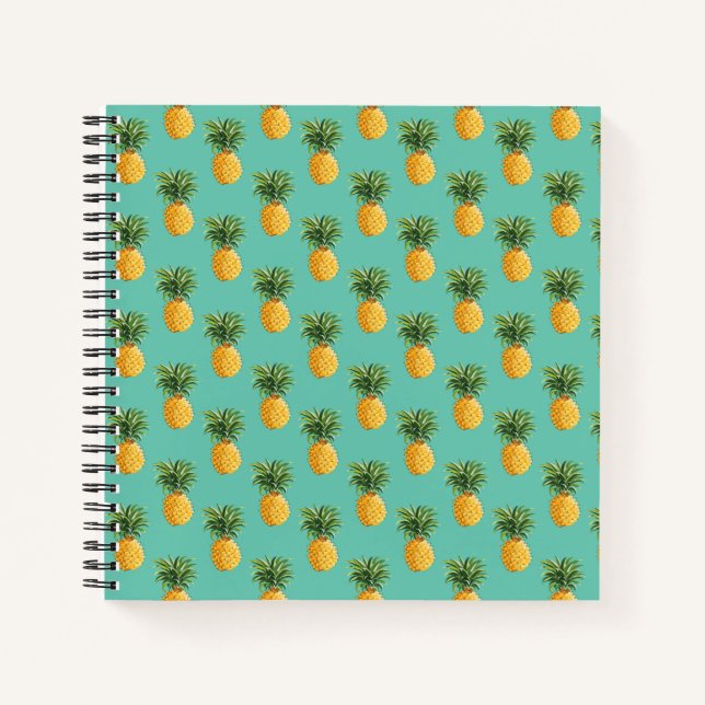 Tropical Pineapples On Teal Notebook (Front)