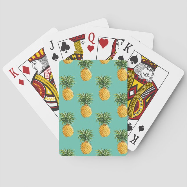 Tropical Pineapples On Teal Playing Cards (Back)