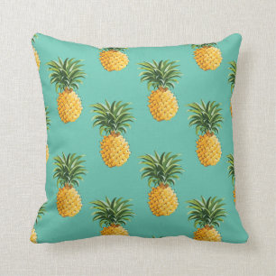 Tropical Pineapples On Teal Throw Pillow