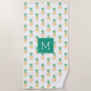Tropical Pineapples Pattern Monogrammed Beach Towel