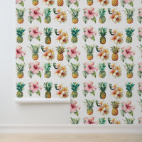 Tropical Pineapples Pink Hibiscus Plumeria Flowers