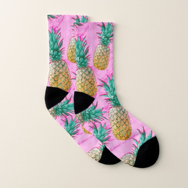 Tropical Pineapples Pink Marble Chic Trendy Socks (Pair)
