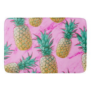 Tropical Pineapples & Pink Marble Modern Colourful Bath Mat