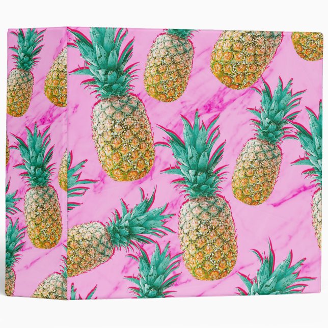 Tropical Pineapples & Pink Marble Modern Colourful Binder (Front/Spine)