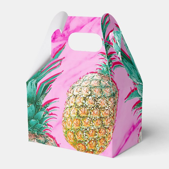 Tropical Pineapples & Pink Marble Modern Colourful Favor Box (Front Side)