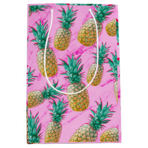Tropical Pineapples & Pink Marble Modern Colourful Medium Gift Bag