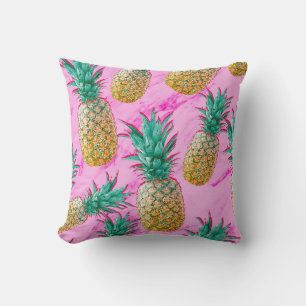 Tropical Pineapples & Pink Marble Modern Colourful Throw Pillow