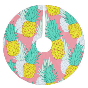 Tropical Pineapples: Red Cartoon Chic. Brushed Polyester Tree Skirt