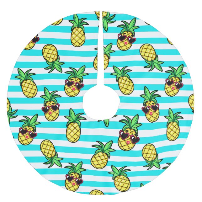 Tropical Pineapples: Retro Sunglasses Pattern. Brushed Polyester Tree Skirt (Front)