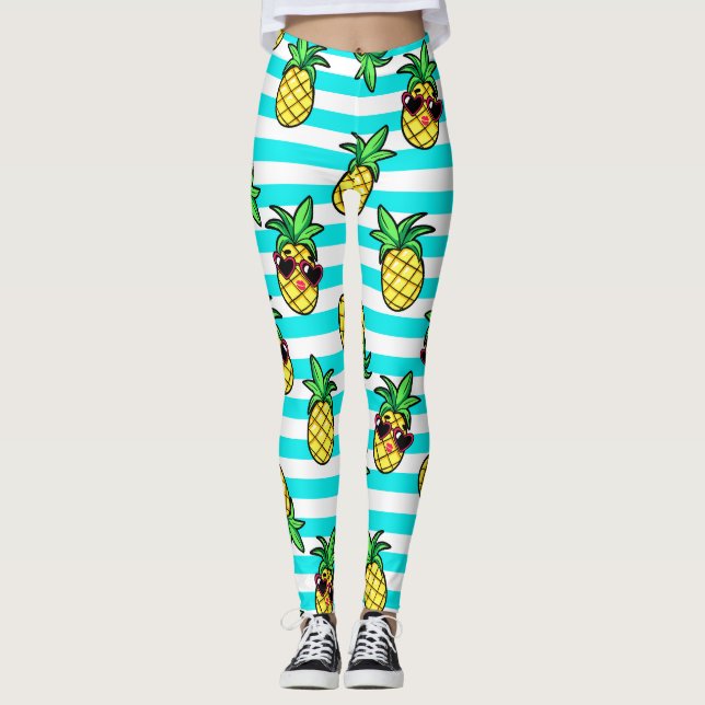 Tropical Pineapples: Retro Sunglasses Pattern. Leggings (Front)