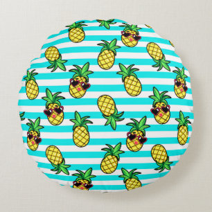 Tropical Pineapples: Retro Sunglasses Pattern. Round Pillow