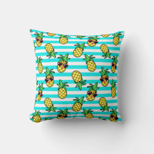 Tropical Pineapples: Retro Sunglasses Pattern. Throw Pillow
