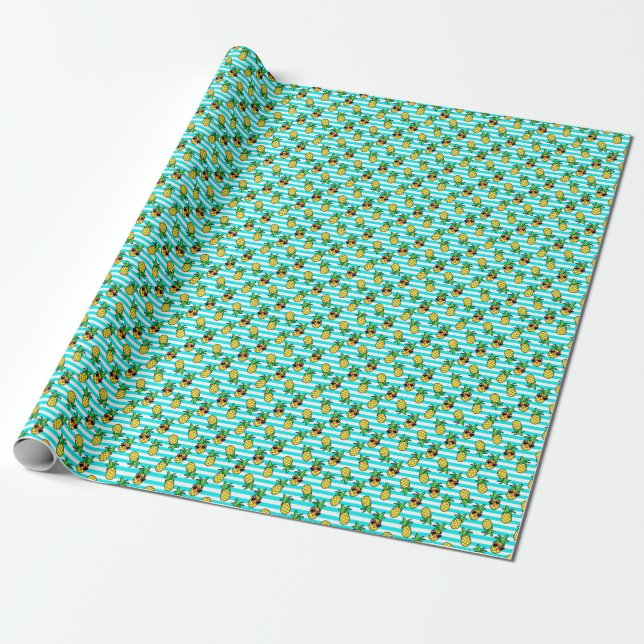 Tropical Pineapples: Retro Sunglasses Pattern. Wrapping Paper (Unrolled)