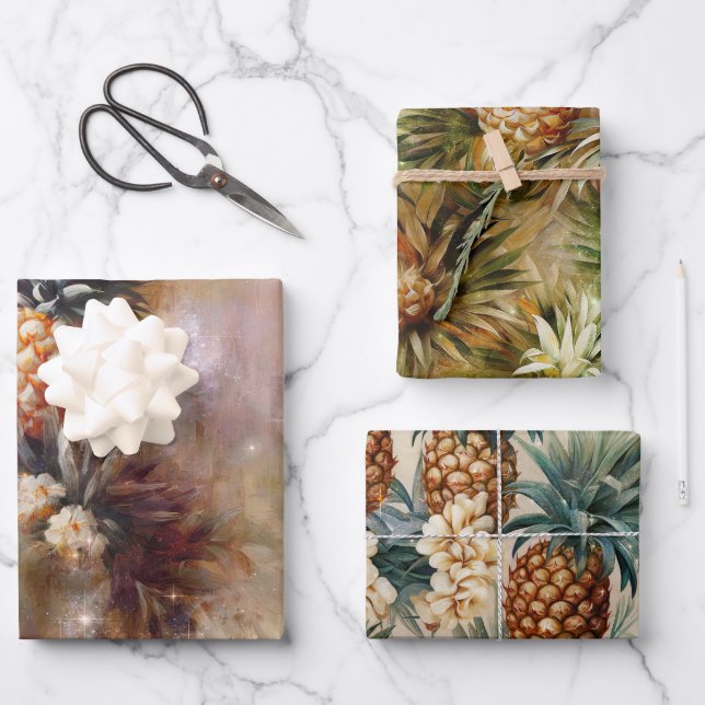 Tropical Pineapples Sparkle Bridal Shower Wrapping Paper Sheet (Front)
