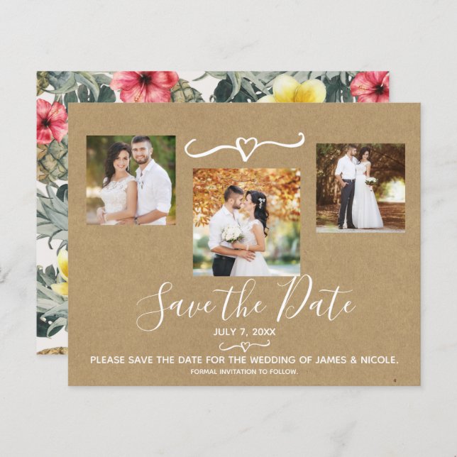 Tropical Pineapples Wedding Photo Save the Date (Front/Back)