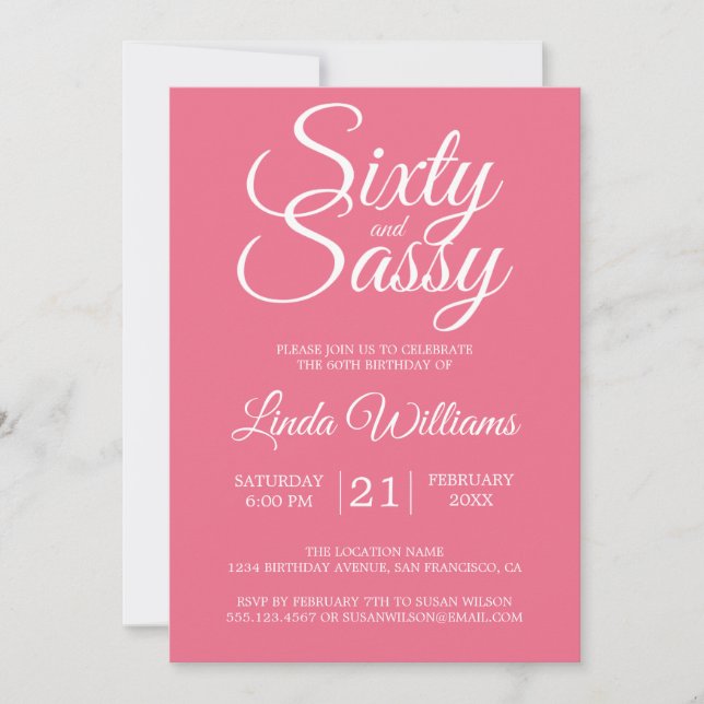 Tropical Pink 60 and Sassy 60th Birthday Party Invitation (Front)