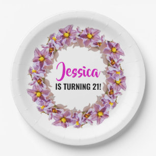 Tropical Pink and Blue 21st Birthday Party Paper Plate