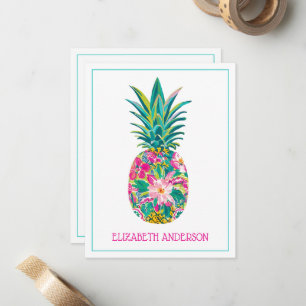 Tropical Pink and Green Floral Pineapple Card