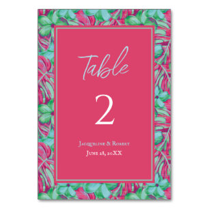 Tropical Pink and Green Floral Wedding Table Number