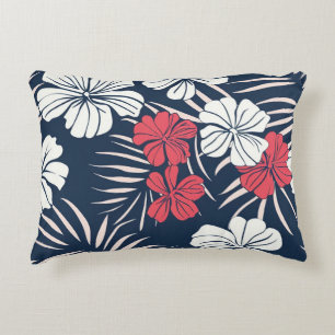 Tropical Pink and Navy Floral Accent Pillow