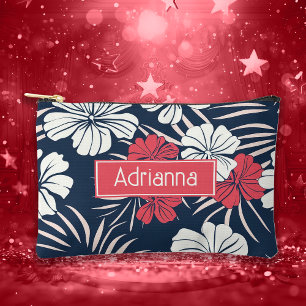 Tropical Pink and Navy Floral  Accessory Pouch