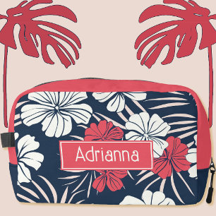 Tropical Pink and Navy Floral  Dopp Kit