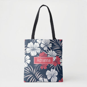 Tropical Pink and Navy Floral  Tote Bag