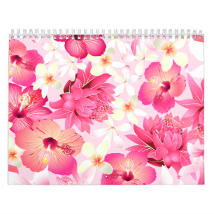 Tropical pink and white flowers calendar