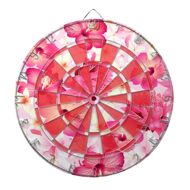 Tropical pink and white flowers dartboard (Front)