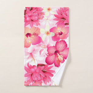 Tropical pink and white flowers hand towel