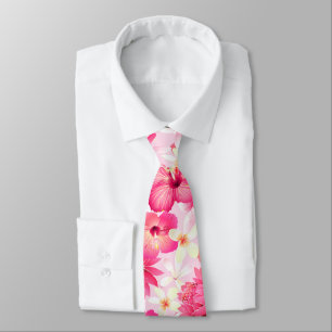 Tropical pink and white flowers tie