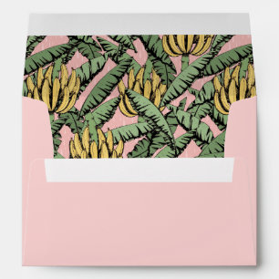 Tropical Pink and Yellow Bananas and Green Leaves Envelope